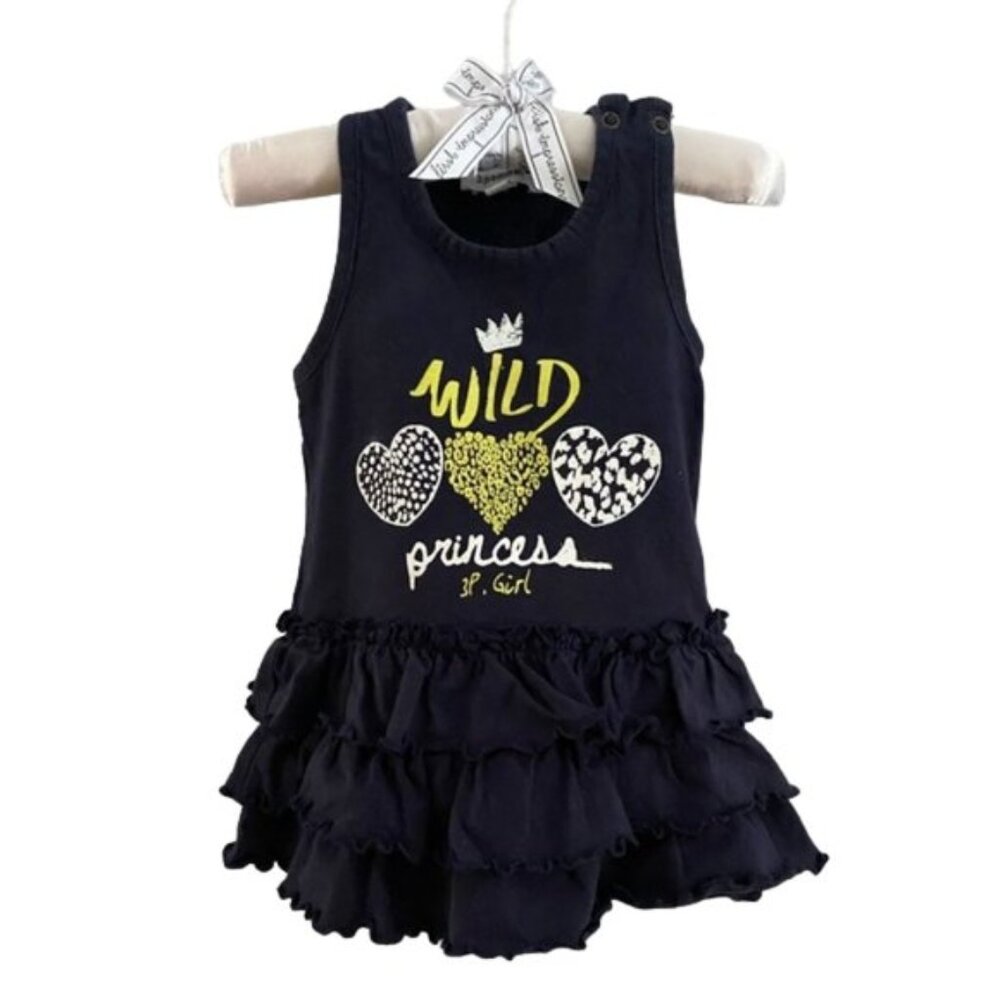 3 Pommes Blue Tiered Ruffles Dress Wild Princess Hearts Racerback 6-9 Months